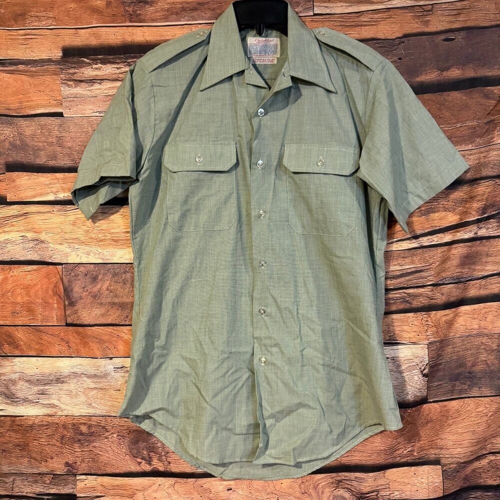 Creighton Men's Casual Button-Down Shirt Green Short Sleeve Polyester Blend